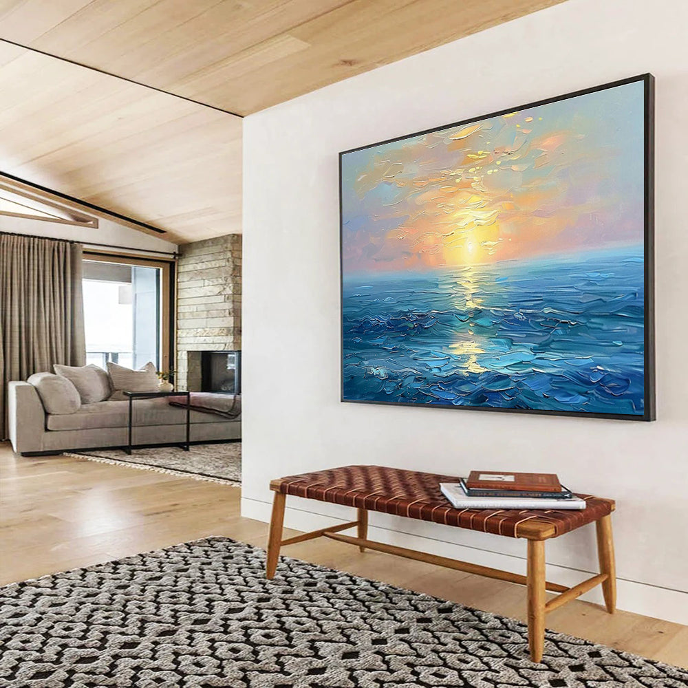 Sea Sunset Oil Painting for Coastal Home Living Room Fireplaces DLZ3151