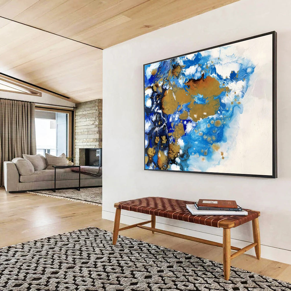 Blue - Gold Fluid Art for Luxury Hotel Suite Bedrooms DLZ2551