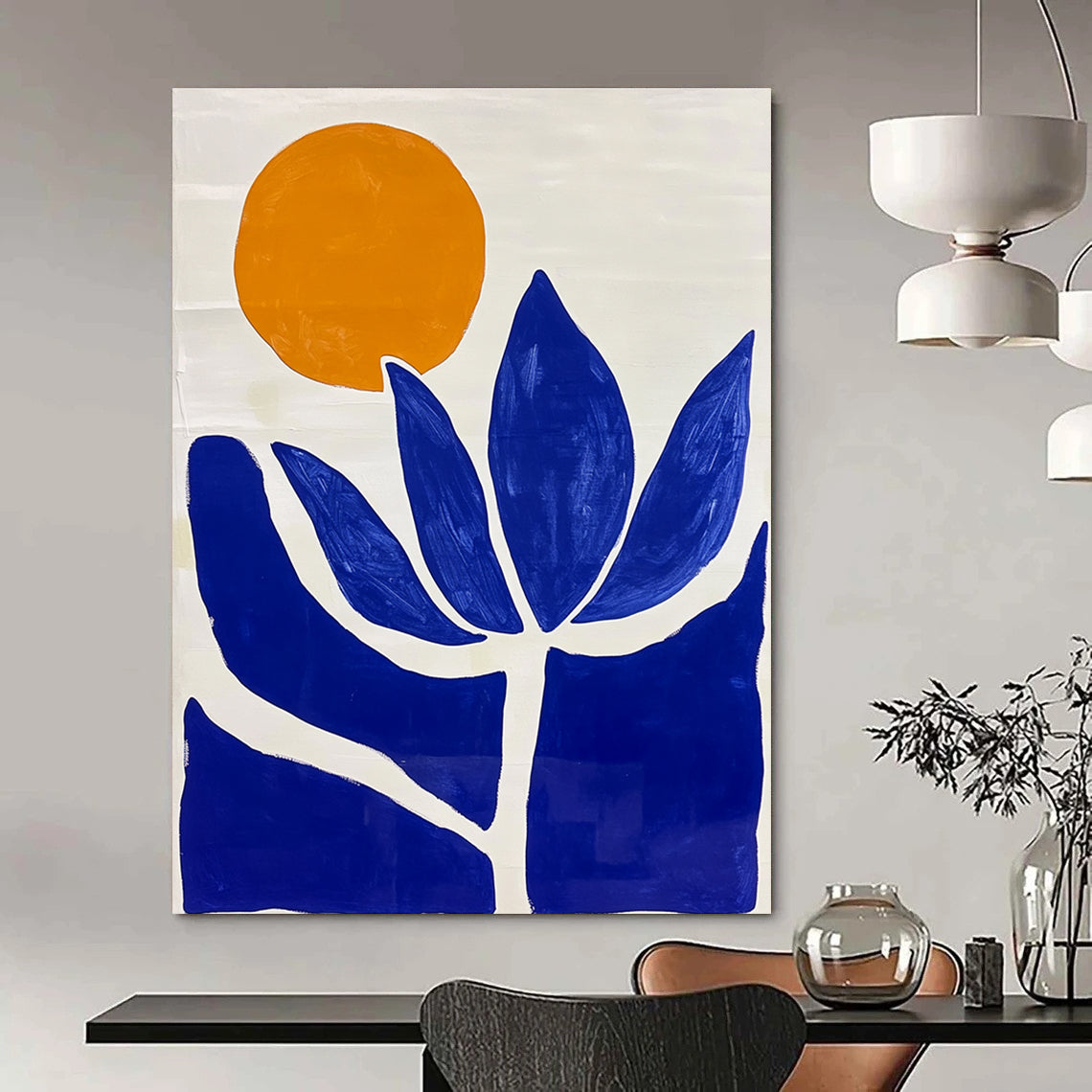 Blue Flower and Orange Sun Art for Bohemian - Style Café & Nature - Lover’s Home Studio STSC1332