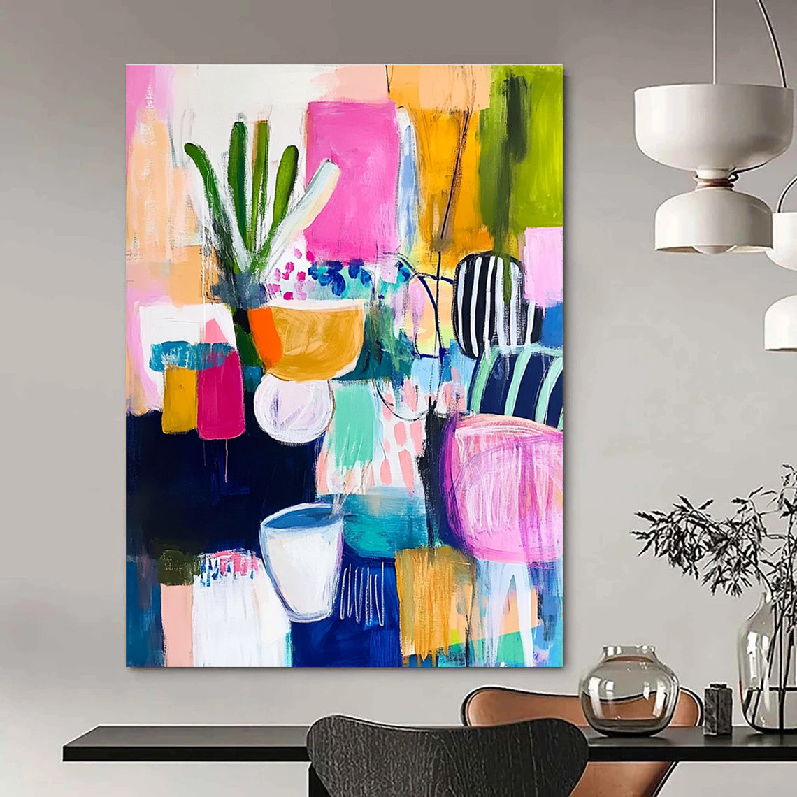 Abstract Still Life with Plants for Eclectic Dining Room & Artistic Home Office STSC1223