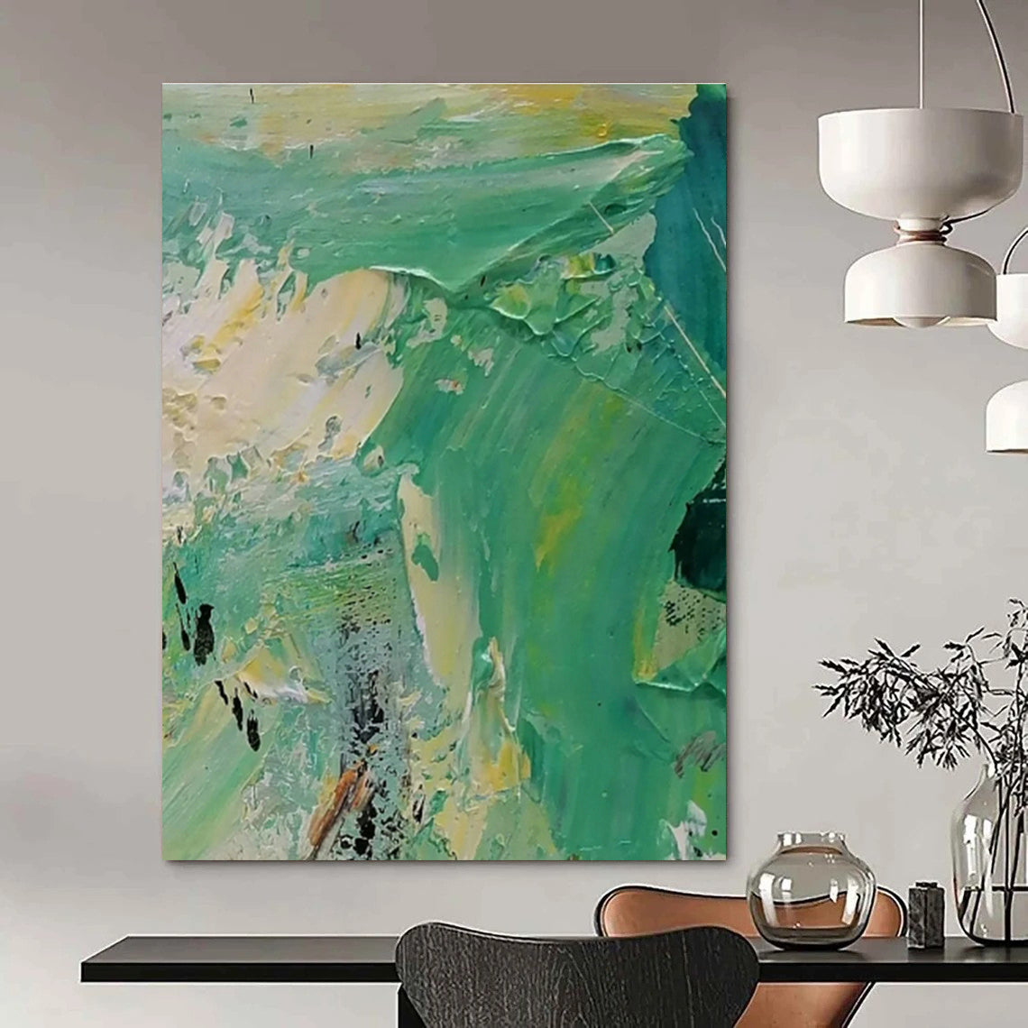 Green - Yellow Impasto Abstract Art for Rooftop Garden Lounge & Tropical - Themed Restaurant DLZ1277
