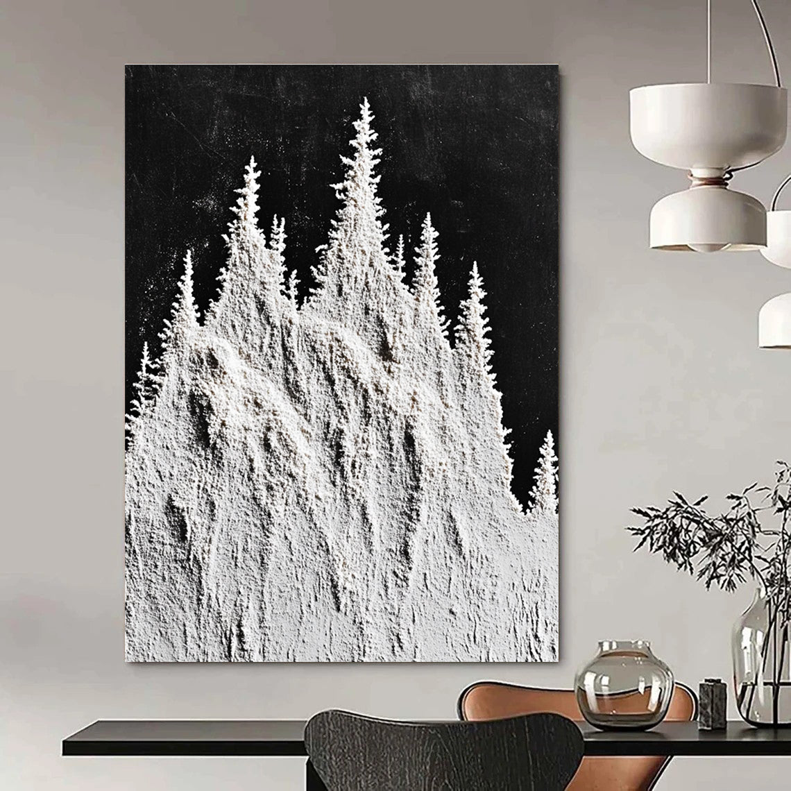 Flour - Shaped Trees Textural Landscape Art for Rustic Home & Cozy Home Reading Nook STSC1488