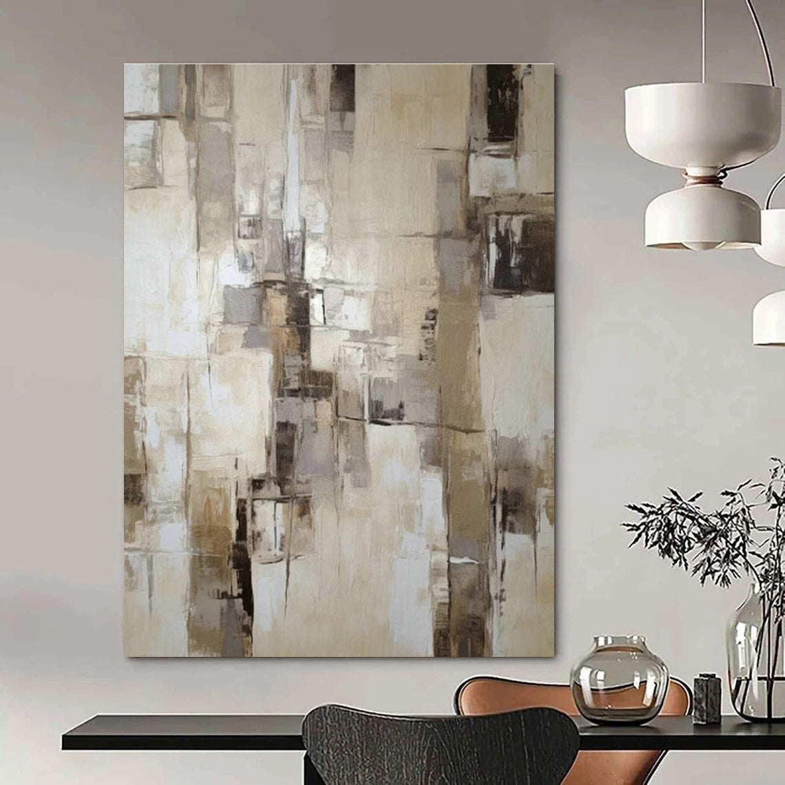Earth - Toned Geometric Abstract Art for Rustic Dining Room & Art Gallery Corridor DLZ1314