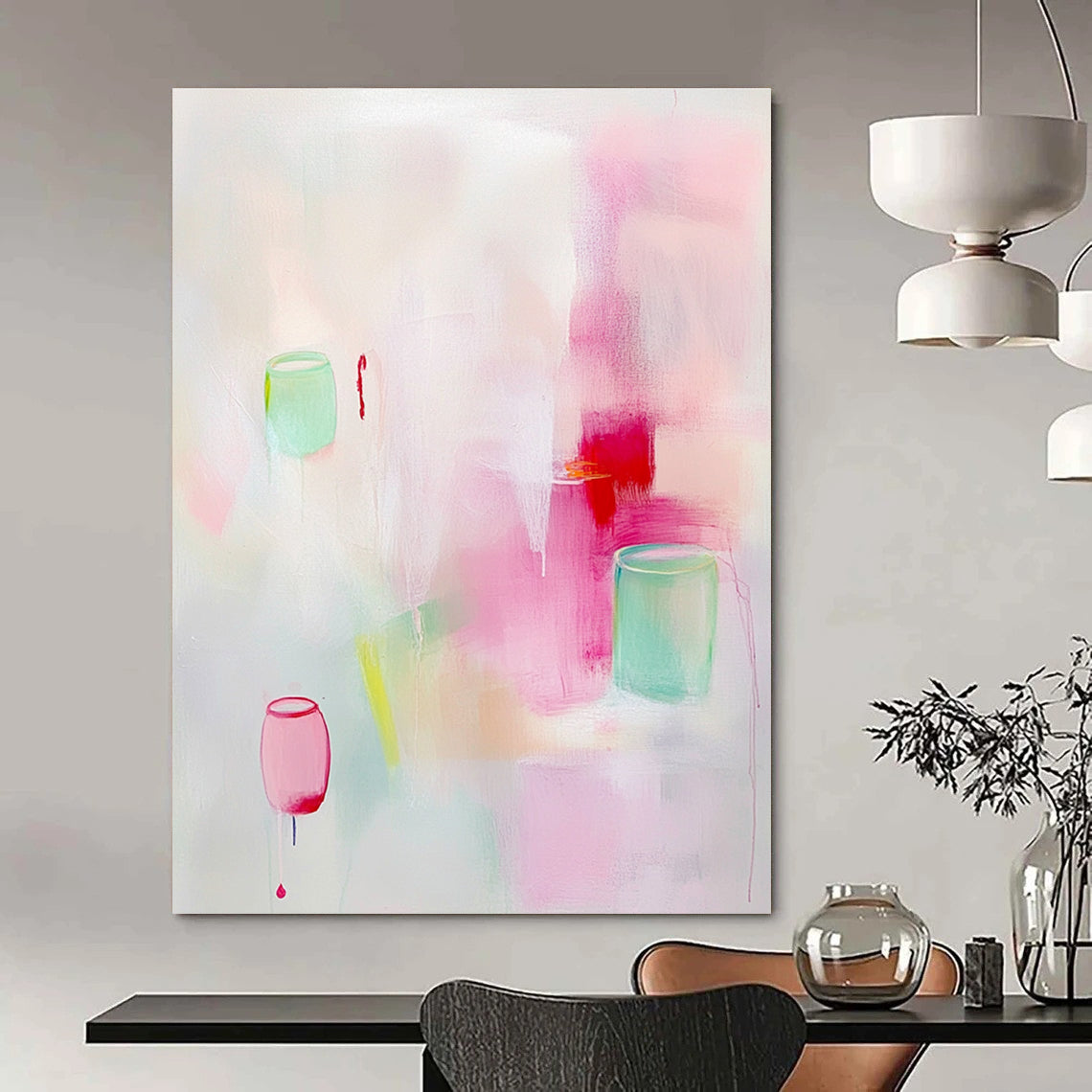 Soft Pink and Green Abstract Art for Girls’ Bedroom & Pastel - Themed Boutique STSC1311