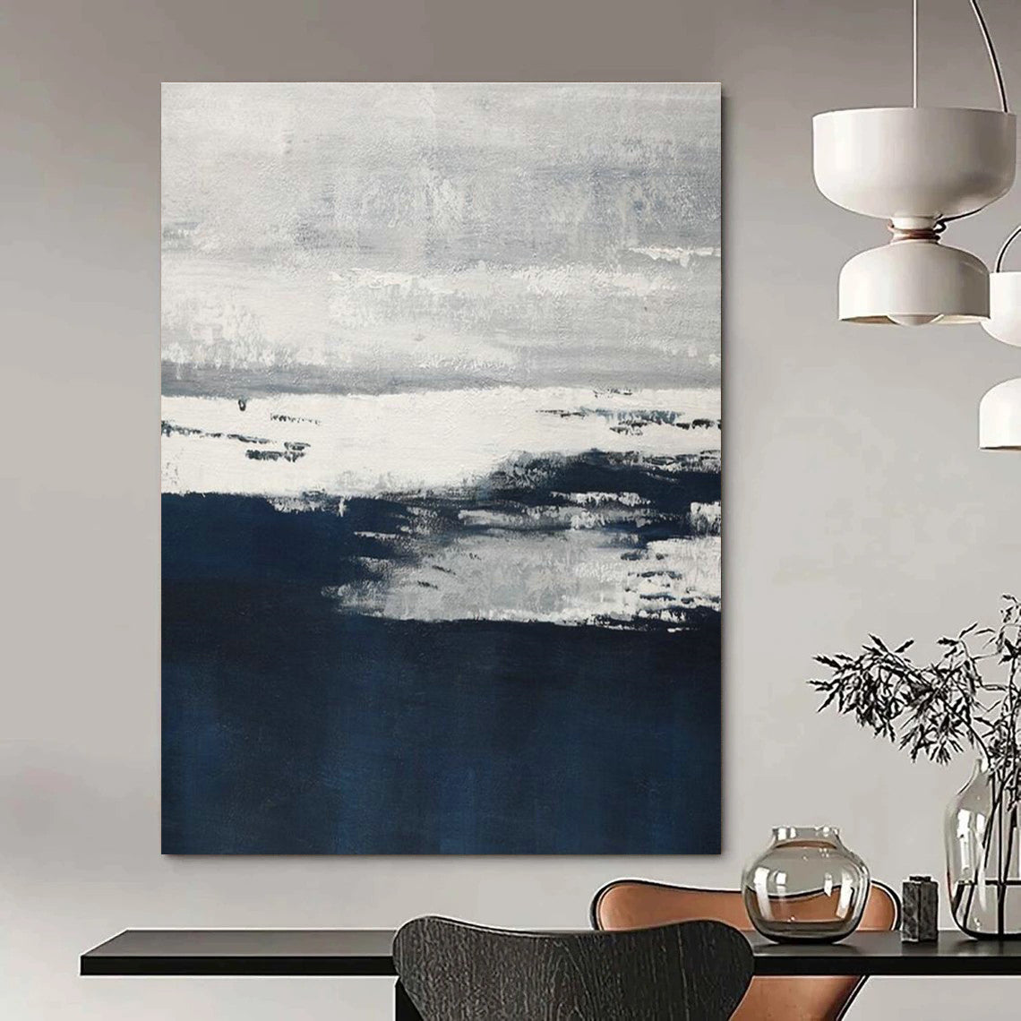 Monochrome Sea - like Abstract Art for Coastal Home Office & Minimalist Living Room DLZ2240