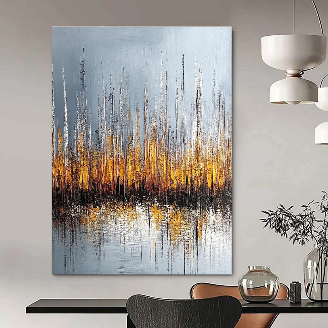 Grey and Orange Reed Reflection for Modern Lakeside Villa & Nature - Inspired Office STSC330