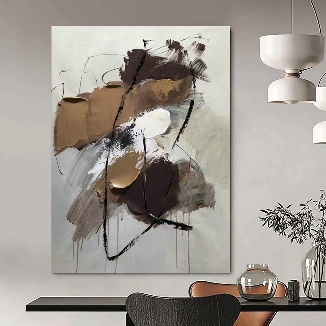 Brown - White Abstract Art for Creative Studio & Mid - Century Modern Home DLZ1656