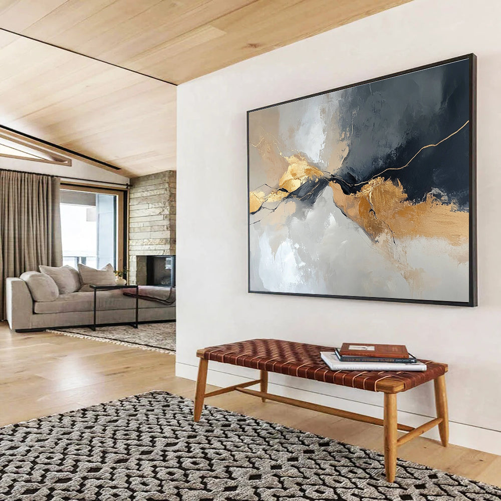 Gold Accent Abstract Flow Art for Sophisticated Living Room & Corporate Boardroom SC104
