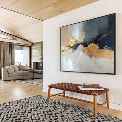 Gold Accent Abstract Flow Art for Sophisticated Living Room & Corporate Boardroom SC104