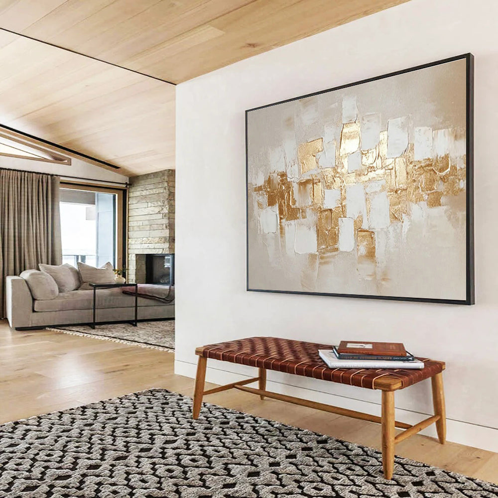 Gold - White Square Abstract Art for Elegant Dining Room DLZ2908