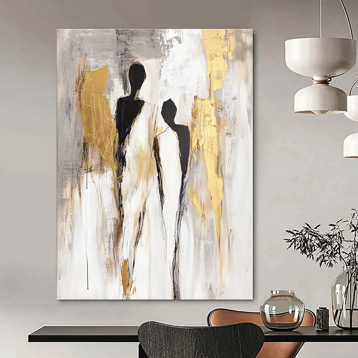 Abstract Figures with Gold Accents for Modern Living Room & Luxury Hotel Suite STSC440