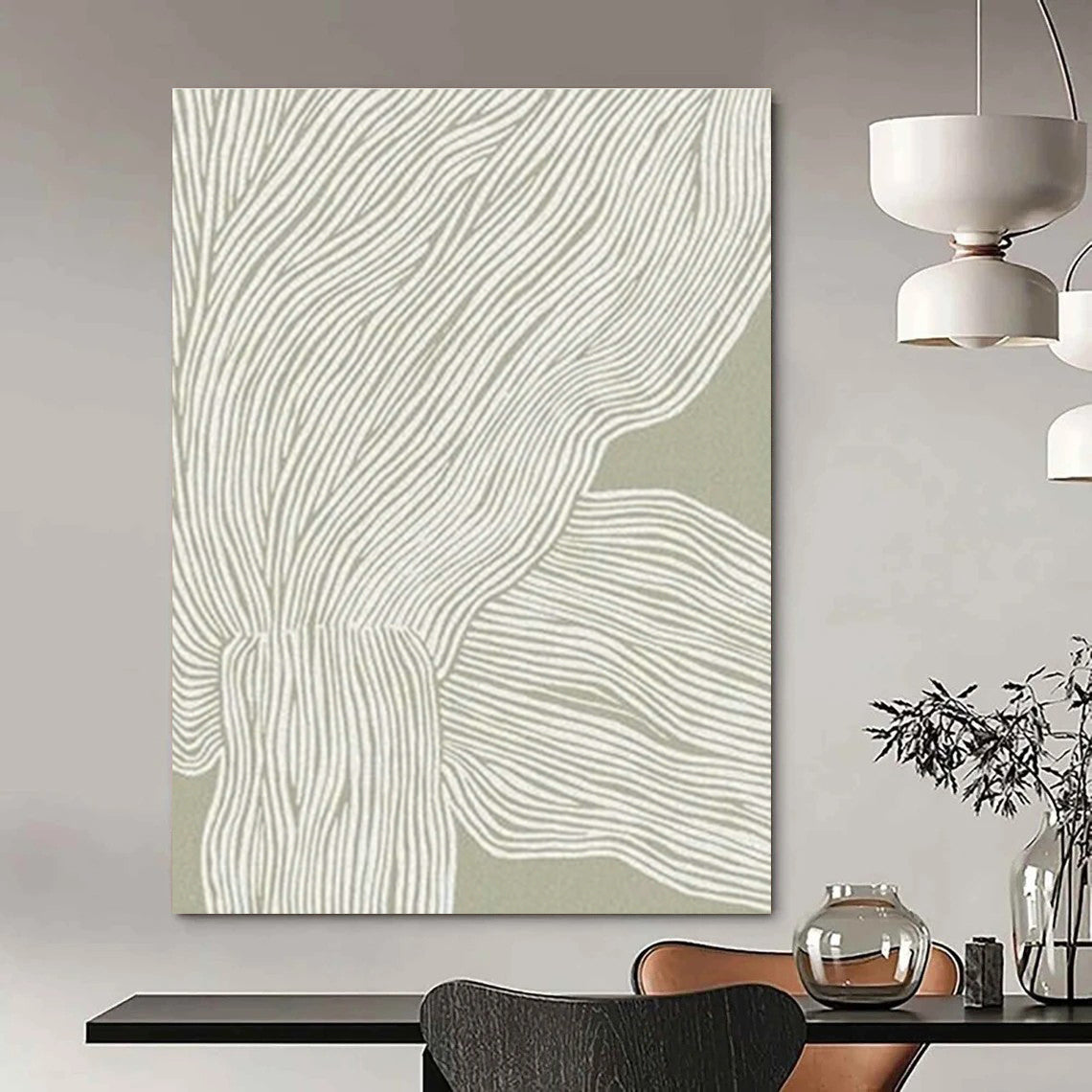 Gray - White Line Abstract Art for Minimalist Home & Contemporary Office DLZ1126