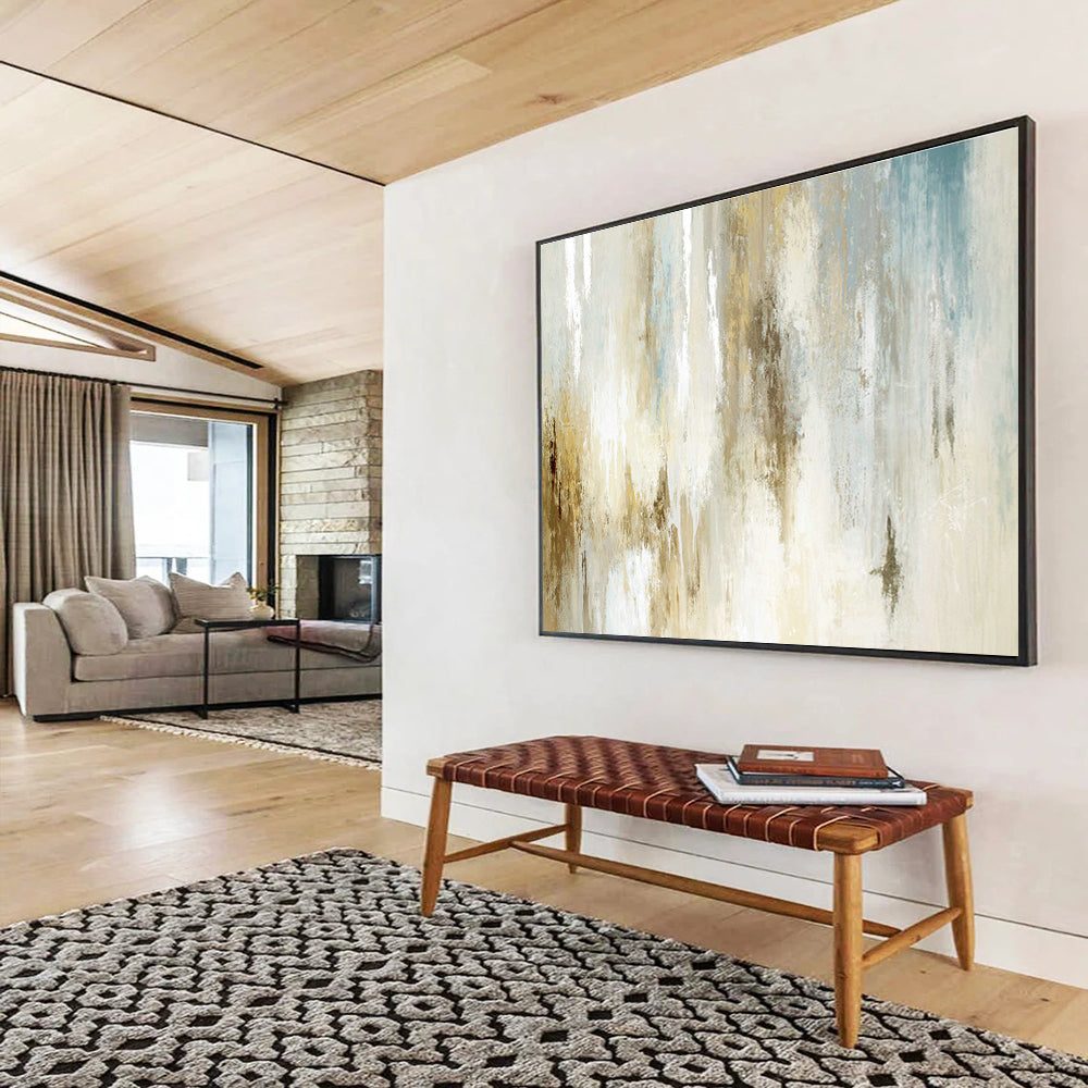 Beige - Gold Abstract Art for Minimalist Bedroom DLZ2906