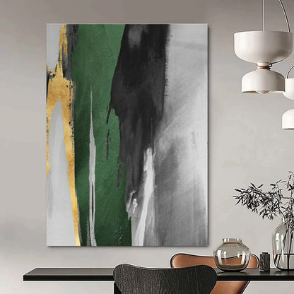 Gold - Green Abstract Strokes Art for Luxury Hotel Lobby & Modern Home Office DLZ1482