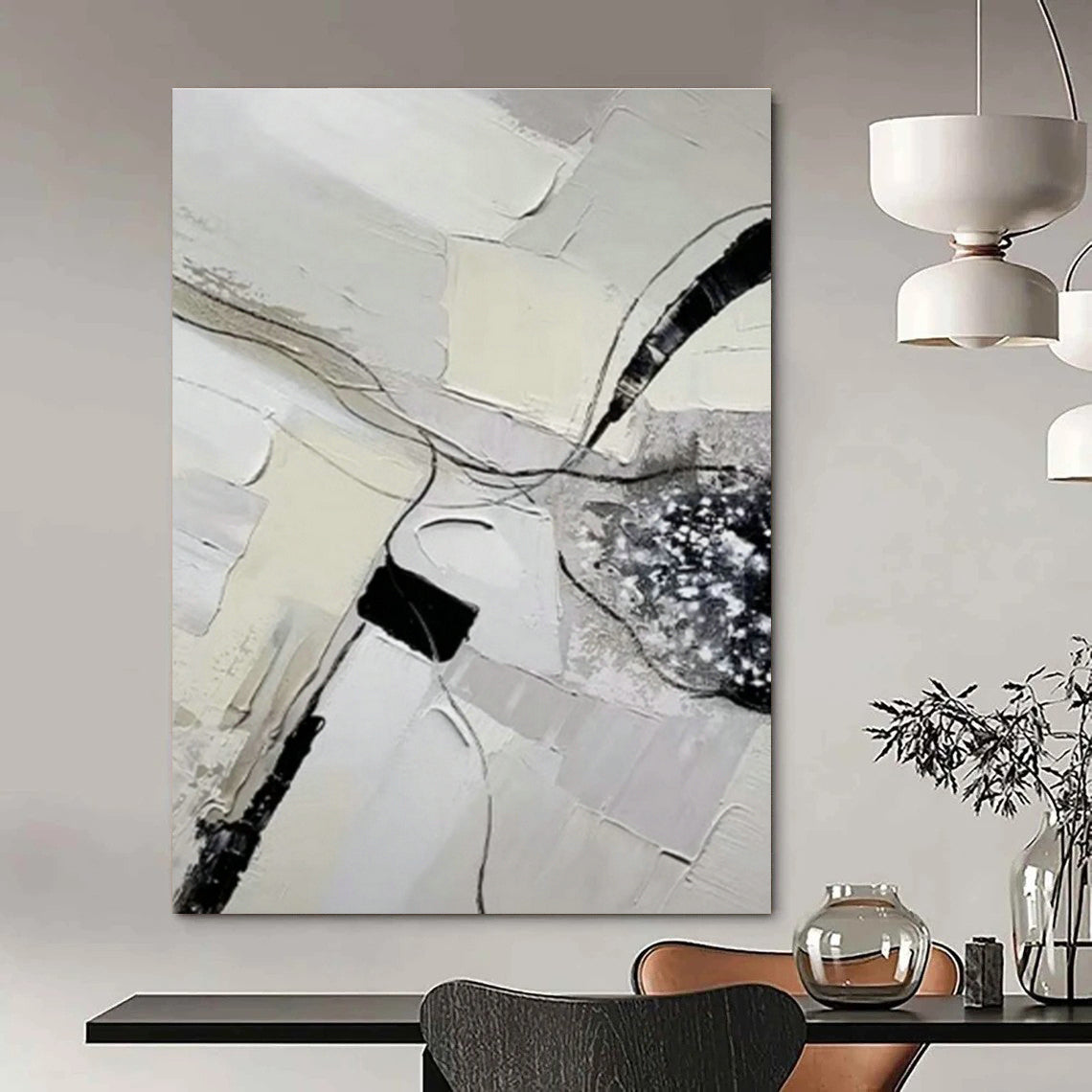 Gray - White - Black Abstract Art for Contemporary Art Gallery & Home Library DLZ1179