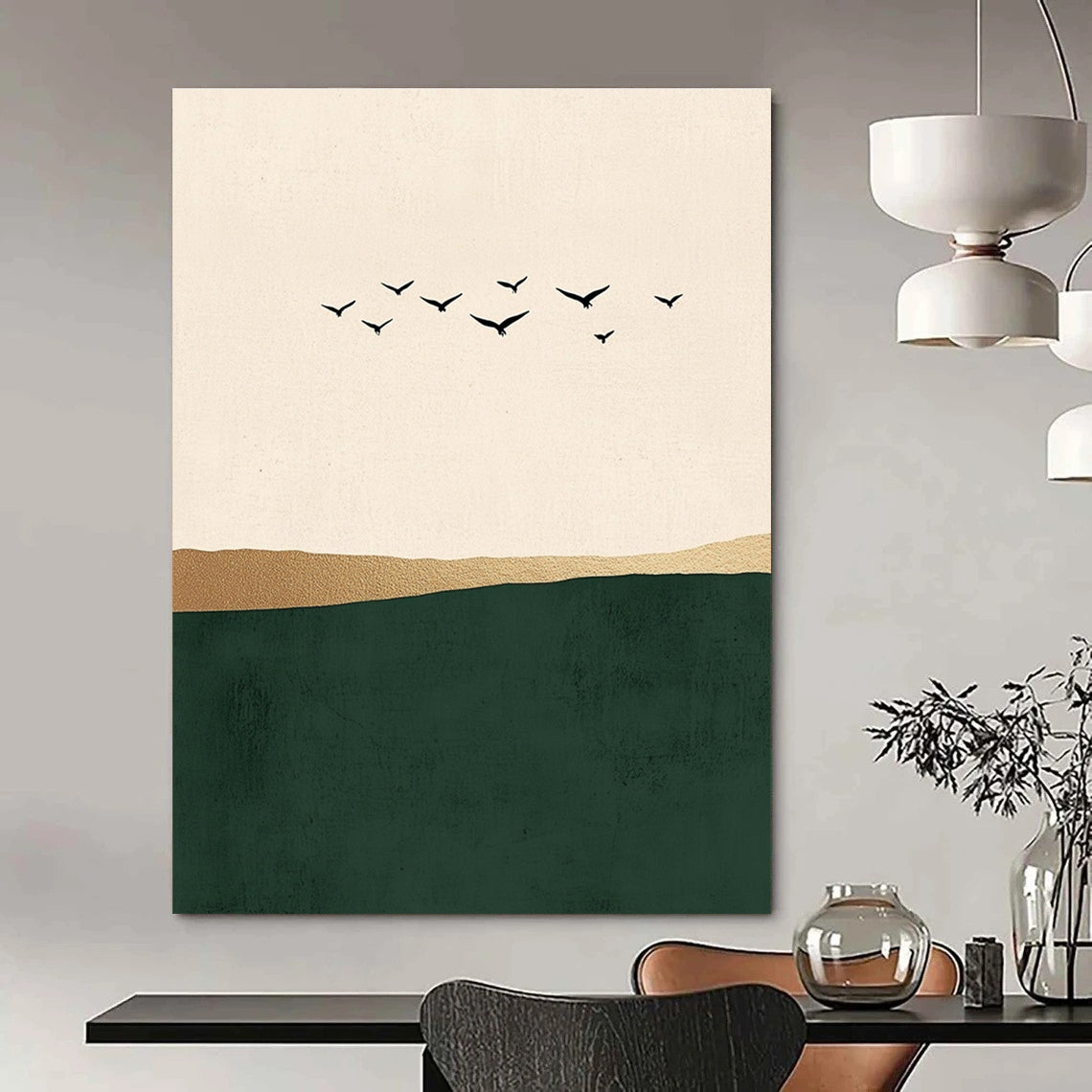 Birds Flying Over Hills Art for Minimalist Living Room & Nature - Inspired Office STSC1340