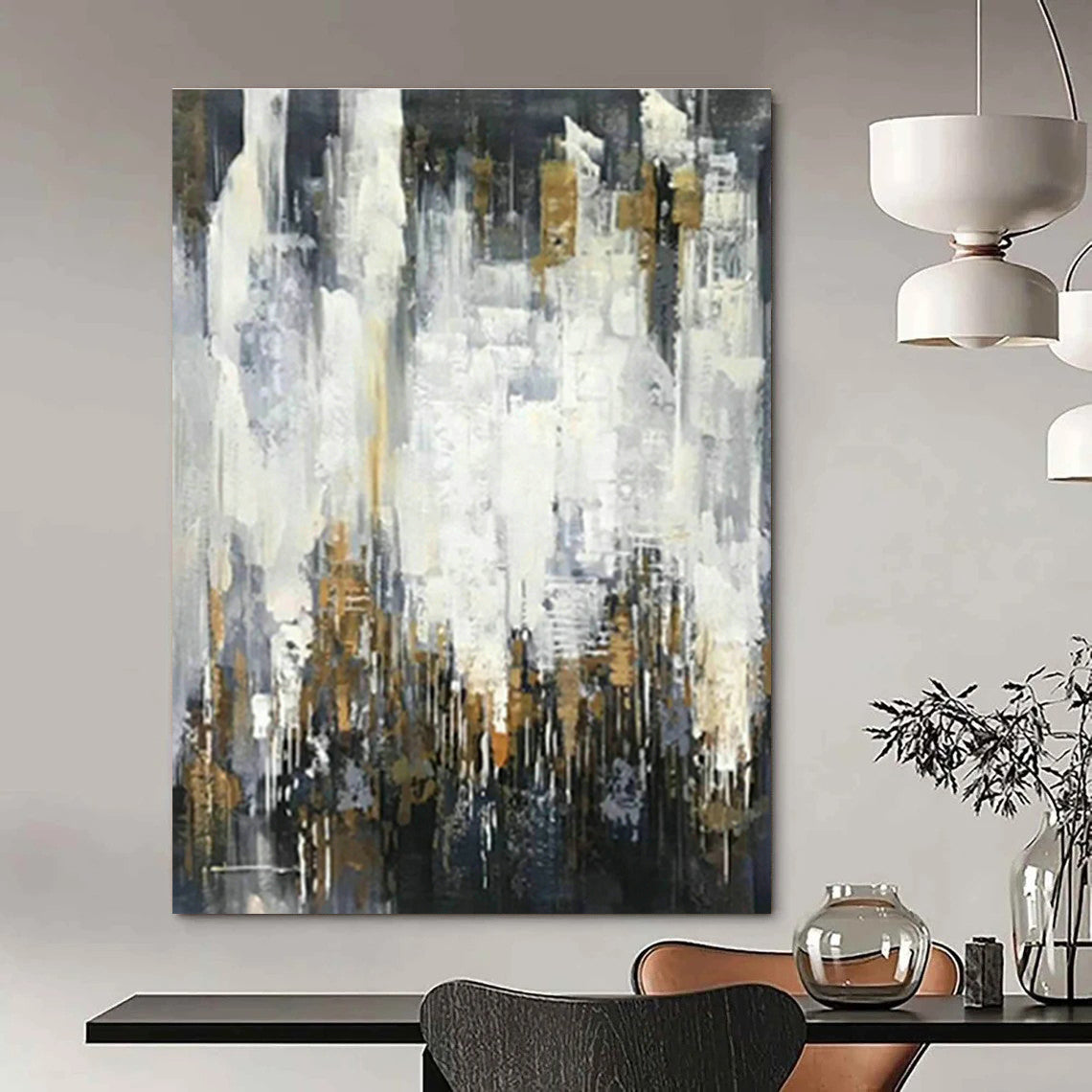 Gold - Grey - White Abstract Art for Living Room & Office DLZ0477