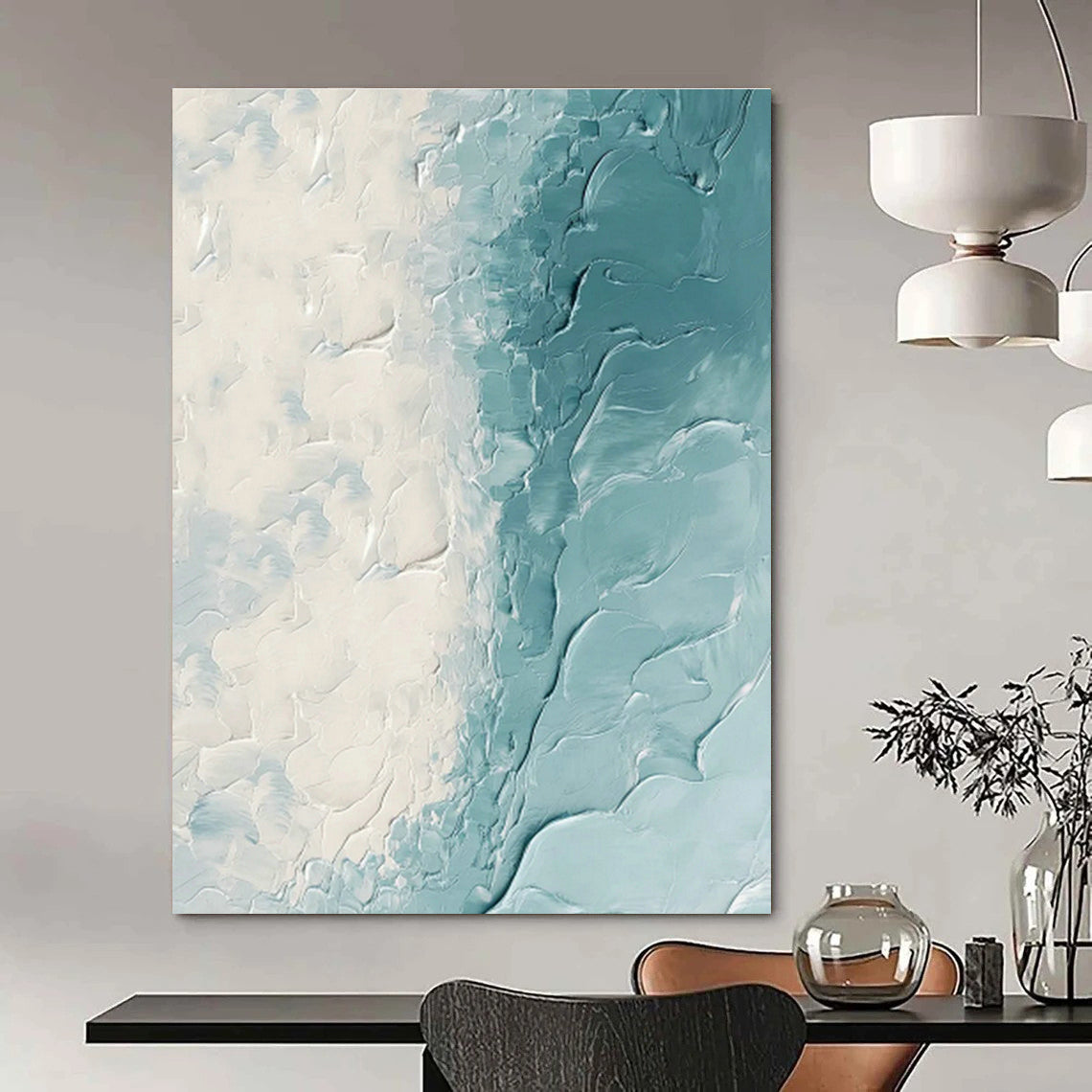White - Blue Textured Abstract Art for Beachfront Café & Yoga Studio DLZ1257