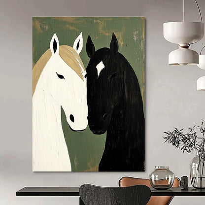 Black and White Horses  Minimalist Equine Art for Scandinavian - Style Home & Bohemian - Inspired Bedroom STSC1453