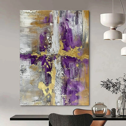 Purple - Gold - Gray Abstract Art for Royal - Themed Event Venue & Upscale Home Dining Room DLZ1729