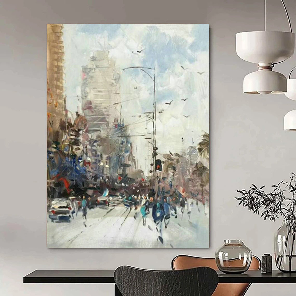 City Street Scene Oil Painting for Living Room & Office DLZ0345