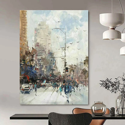 City Street Scene Oil Painting for Living Room & Office DLZ0345