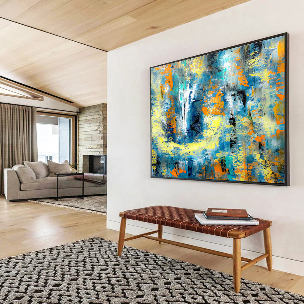 Blue - Yellow Abstract Art for Modern Office Break Room Walls DLZ3308
