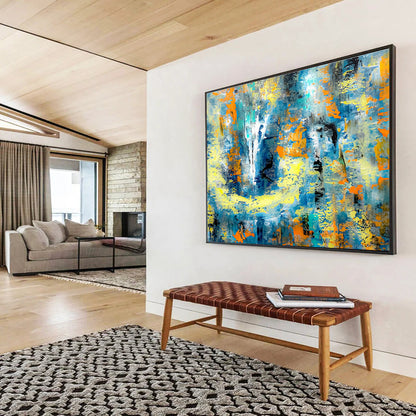 Blue - Yellow Abstract Art for Modern Office Break Room Walls DLZ3308