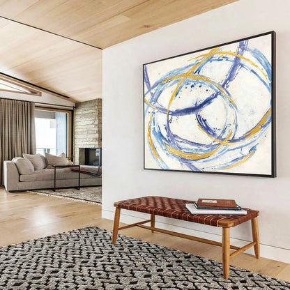 Blue - Gold Loop Abstract Art for Wellness Center Meditation Room Walls DLZ3231