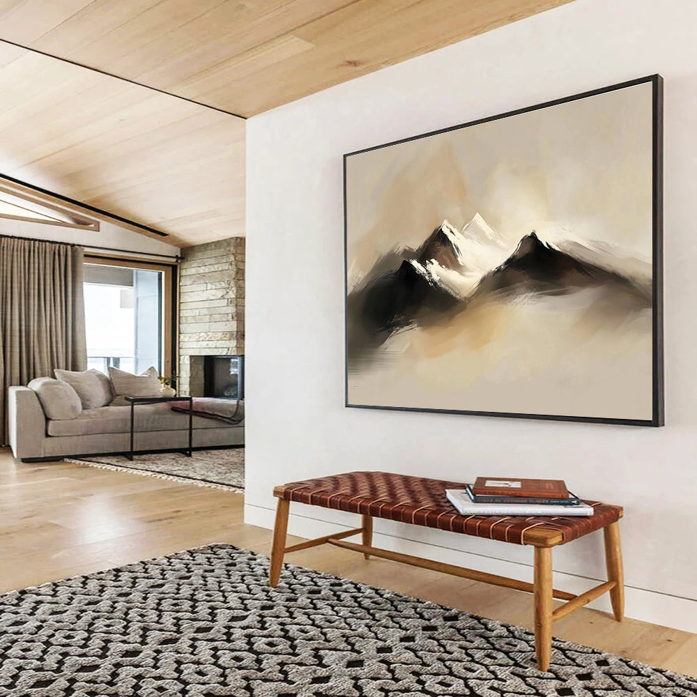 Misty Mountain Landscape Art for Minimalist Home Office & Serene Bedroom SC301
