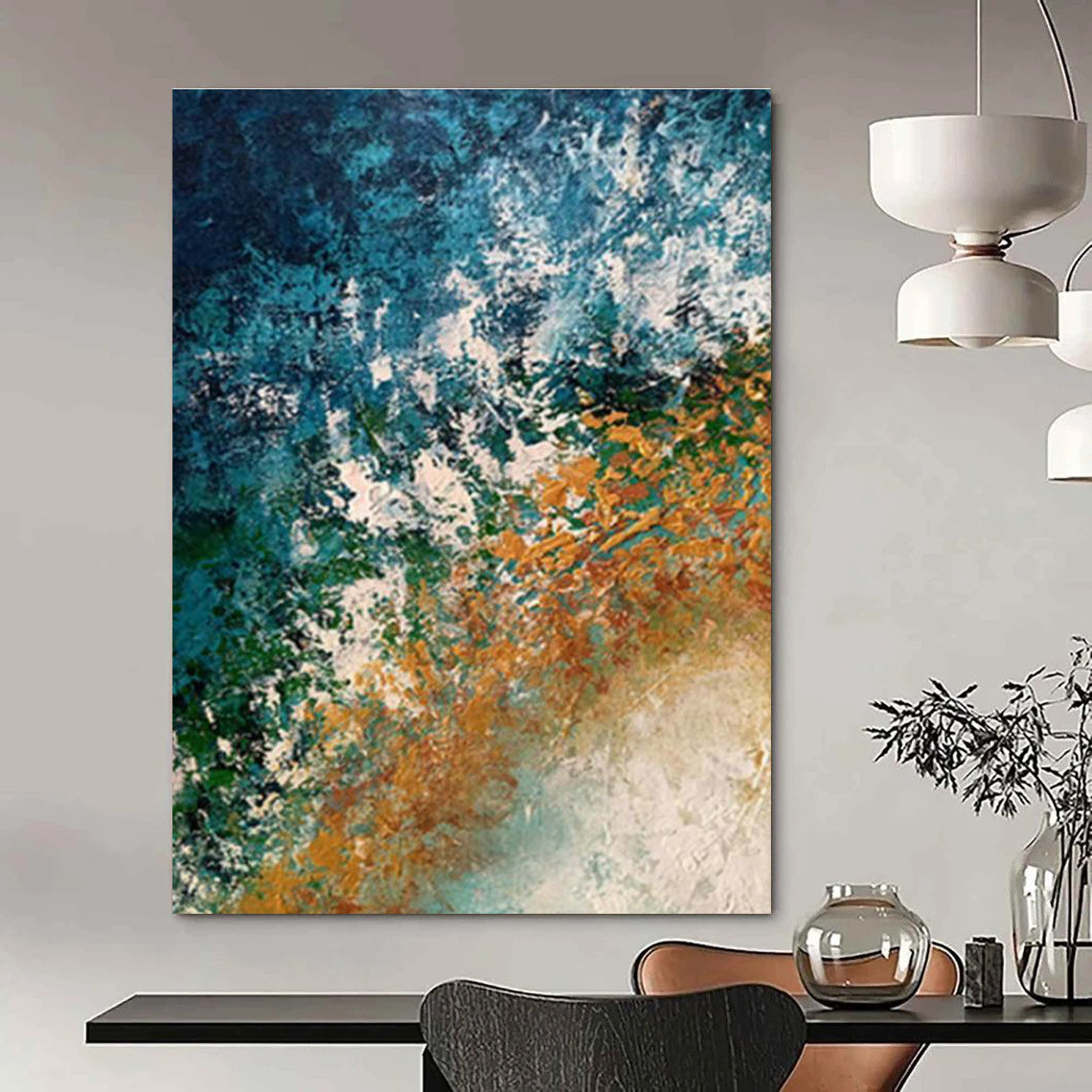 Blue - Orange Abstract Art for Coastal Home Beach House Bedroom Walls DLZ0009