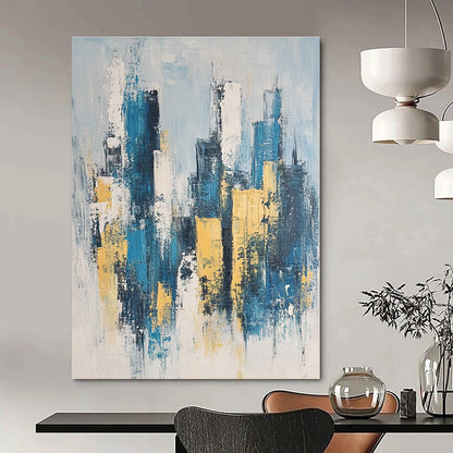 Blue and Gold Cityscape Art for Luxury Home Living Area & Art - Themed Corporate Lounge STSC1358