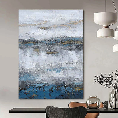 Gray - Blue - Gold Layered Abstract Art for Living Room & Boutique Hotel Lobby DLZ1233