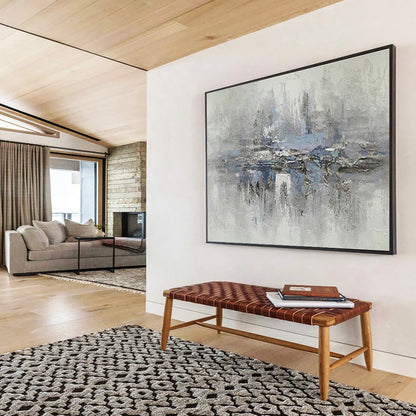 Grey - Blue Lakeside Landscape Art for Serene Living Room DLZ2733