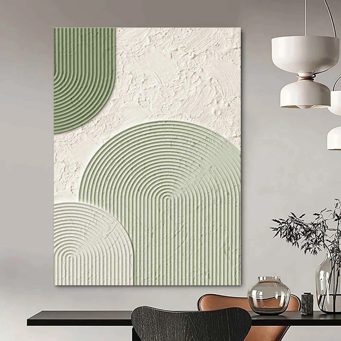 Green and White Textured Arches Art for Modern Wellness Center & Minimalist Living Room DLZ2188