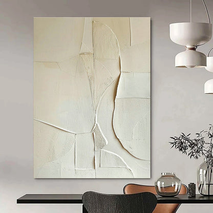 White Geometric Abstract Relief Art for Scandinavian Bedroom & Modern Art Gallery DLZ1321