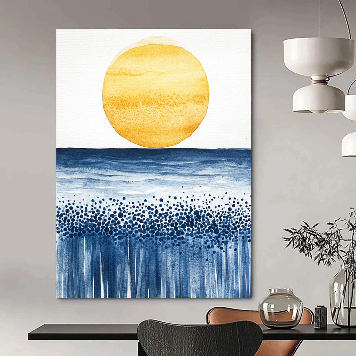 Sun and Sea Watercolor for Coastal Home Living Room & Relaxing Beach House STSC505