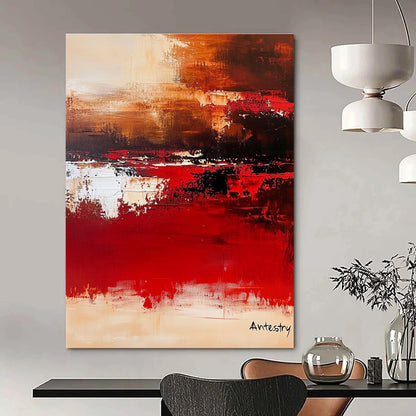 Red and Brown Abstract Landscape for Rustic - Modern Home & Cozy Wine Lounge STSC458