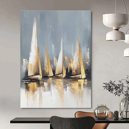 Golden Sailboats on Gray for Luxury Yacht Club & Modern Living Room STSC460