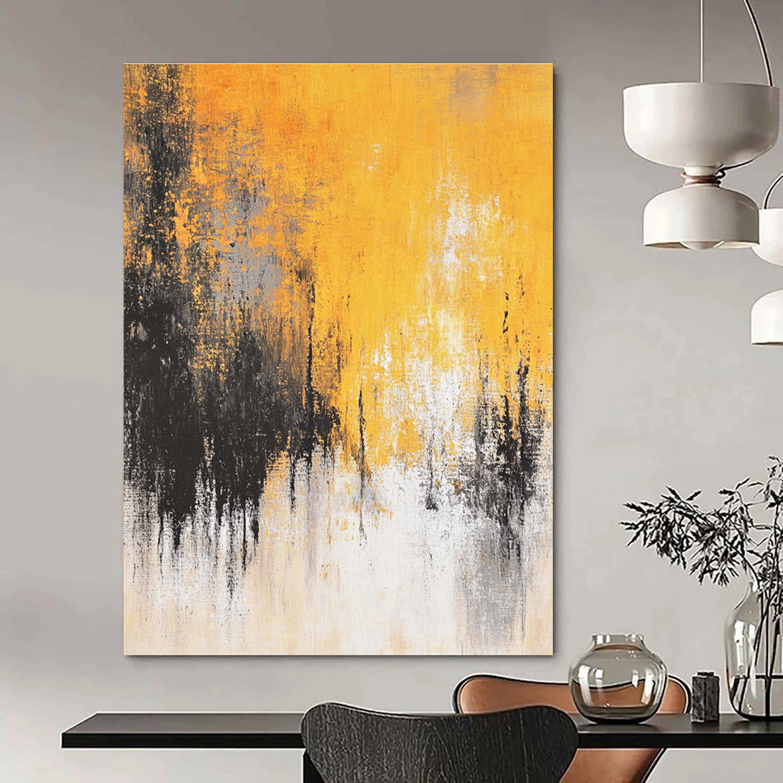Yellow & Black Abstract Art for Kitchen & Sunroom STSC728