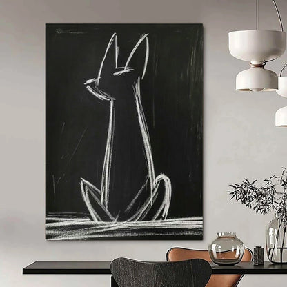 Chalk - Drawn Cat on Blackboard Art for School Classroom & Playful Office DLZ0682