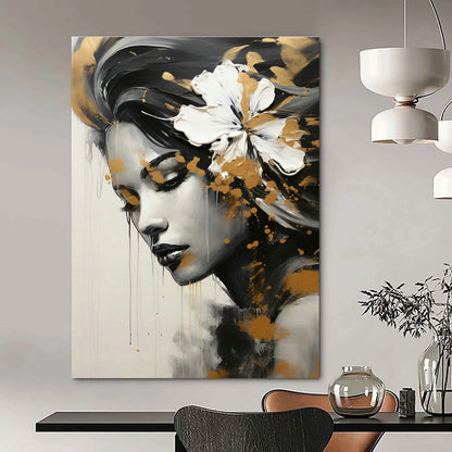 Gold - White Flower Female Portrait for Luxury Beauty Salon & Art - Inspired Home DLZ1822