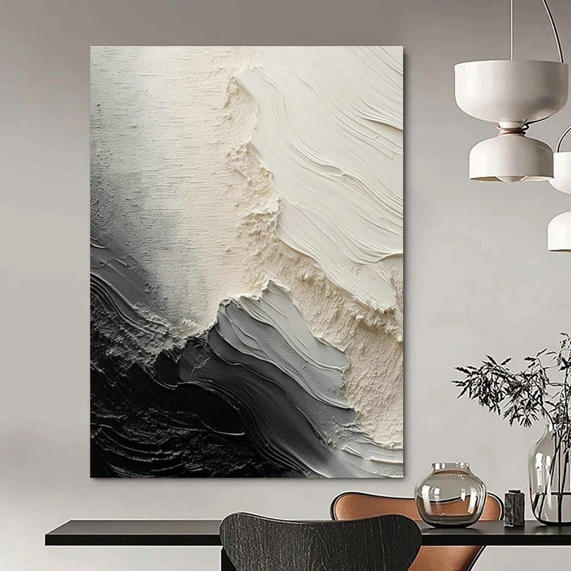 Black - White - Gray Textured Art for Industrial - Style Café Walls DLZ0117