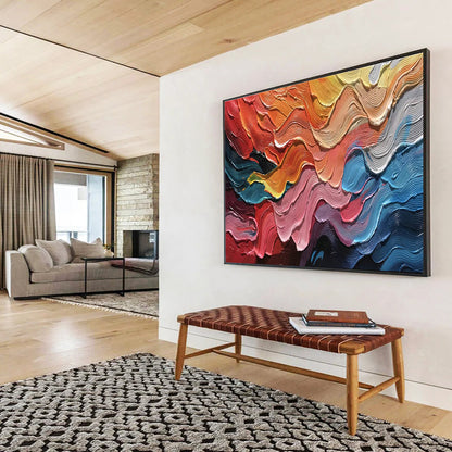 Colorful Wave Palette Knife Art for Bohemian - Style Beach House Living Rooms DLZ3207