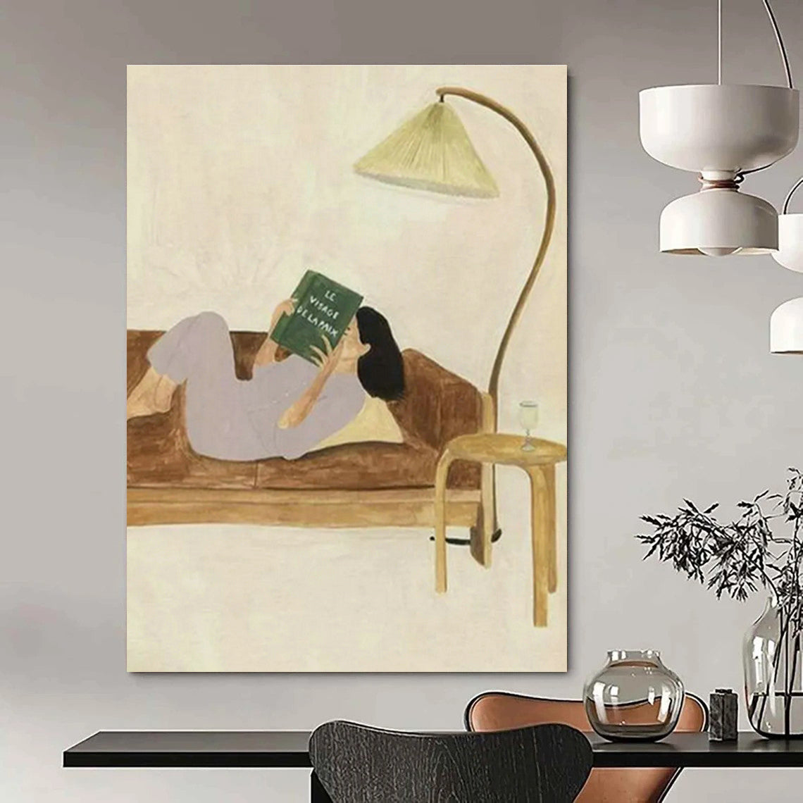 Cozy Reading Moment Art for Bohemian Living Room & Bookstore Café DLZ0910