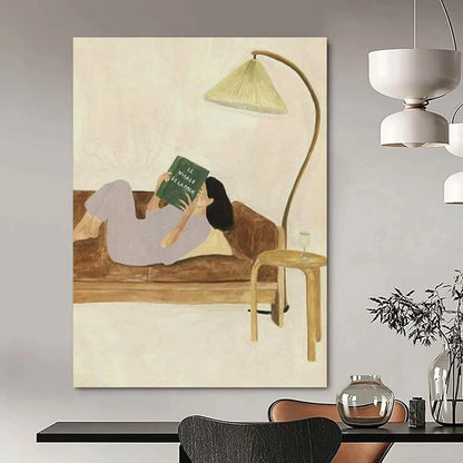 Cozy Reading Moment Art for Bohemian Living Room & Bookstore Café DLZ0910