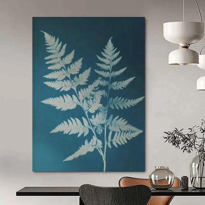 Blue - Based Fern Plant Art for Botanical Café & Nature - Themed Home Library DLZ1761