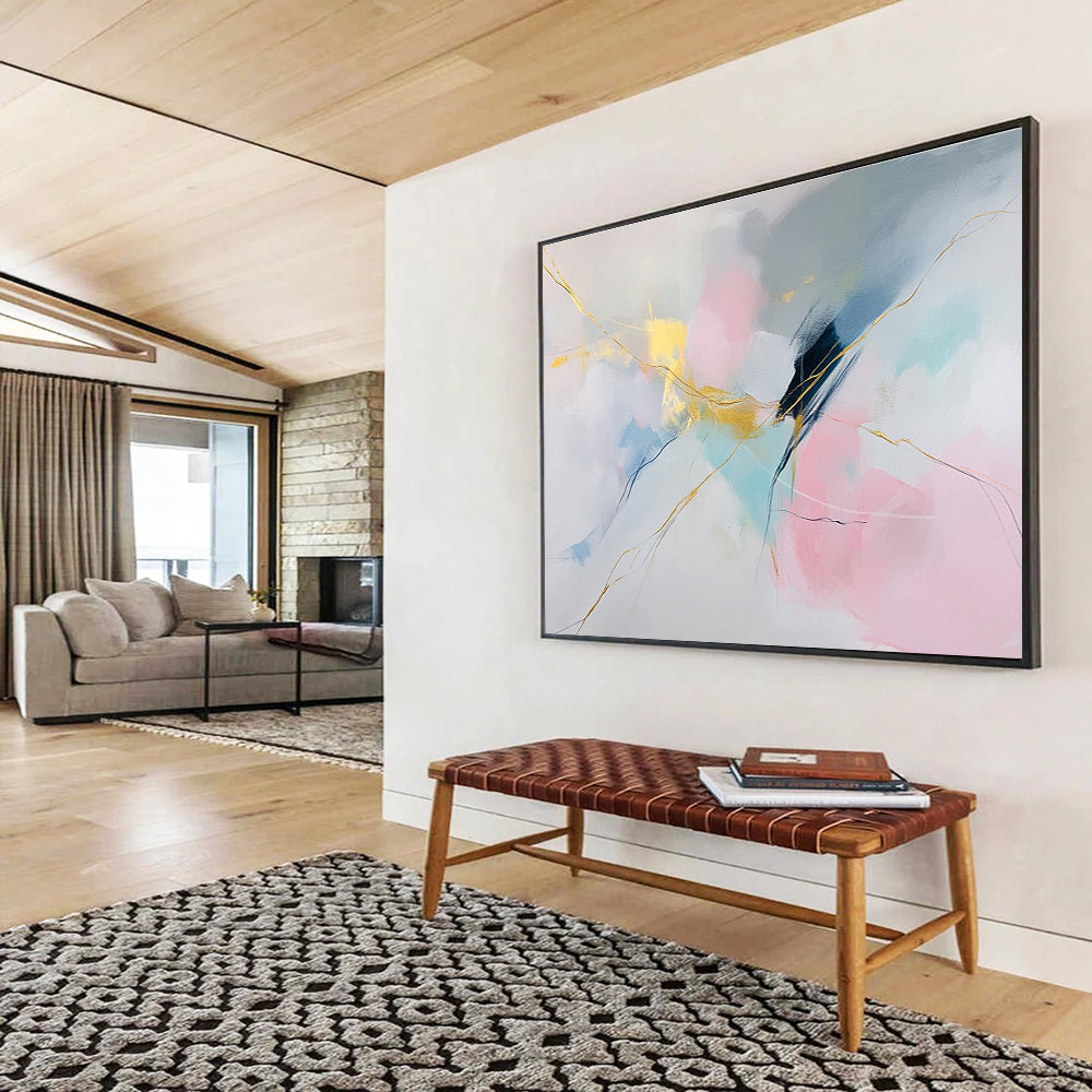 Pastel Abstract with Gold Lines Art for Feminine Boutique & Luxury Spa Lounge SC282