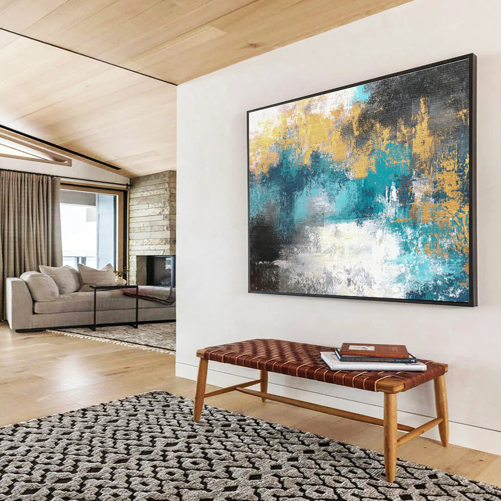 Blue - Gold Abstract Art: Elevate Dining Moments in Your Dining Room DLZ2388