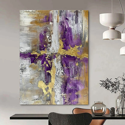 Purple - Gold - Silver Abstract Art for Art Gallery Exhibition & Bohemian - Chic Home DLZ1731